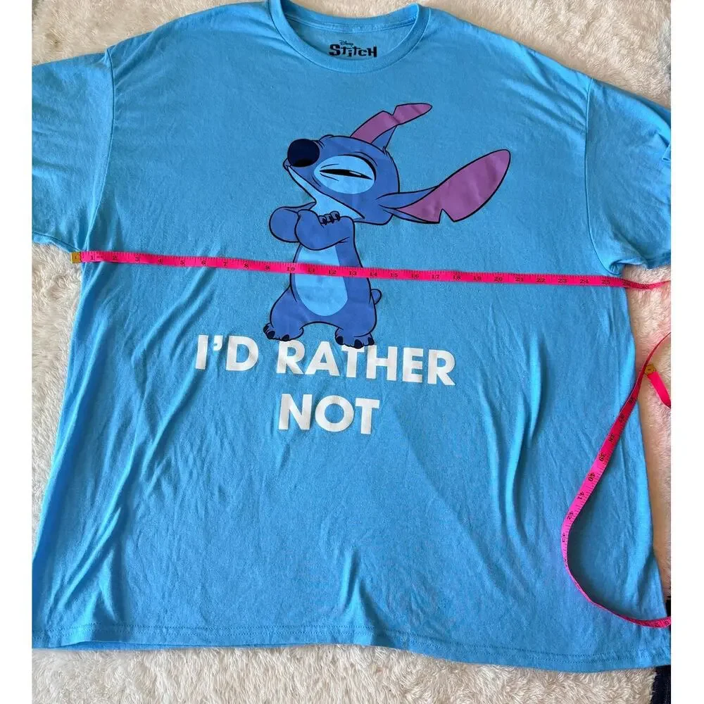 Disney Stitch I’d Rather Not Graphic T Shirt Blue 2XL Unisex